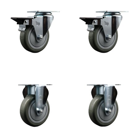 Service Caster 4'' Gray Poly Wheel Swivel Top Plate Caster Set with 2 Posi Brakes 2 Rigid, 4PK SCC-20S414-PPUB-PLB-2-R-2